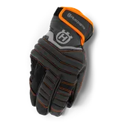 Top view of a Husqvarna protective glove with reinforced padding and logo.