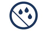 Symbol mit durchgestrichenen Wassertropfen, die Wasserbeständigkeit anzeigen.