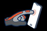 Illustration d’une main gantée interagissant avec l’écran tactile d’un téléphone intelligent.