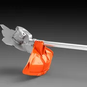 Side view of a grass trimmer head with protective shield.