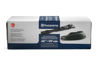 Mulch Kit Fits Z246 Zero-Turn and TS 120, TS 146XK & YTH22V46 Tractors. Front view of a Husqvarna tractor mulching kit box, displaying product details and dimensions.
