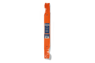 Front view of a Husqvarna lawn mower blade in packaging.
