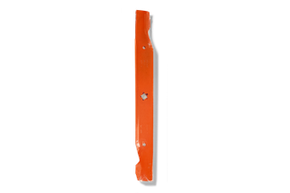 Top view of a lawn mower blade with a star-shaped central hole.
