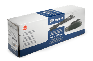 Mulch Kit Fits Z246 Zero-Turn and TS 120, TS 146XK & YTH22V46 Tractors. Box packaging of a Husqvarna tractor mulching kit, labeled 46" x 117 cm.