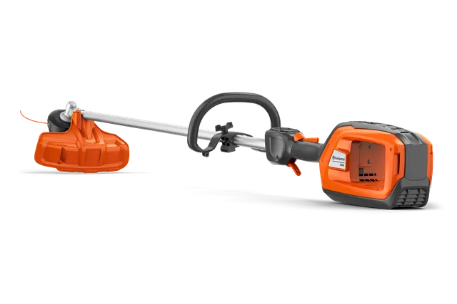 Seitenansicht eines akkubetriebenen Rasentrimmers von Husqvarna.
