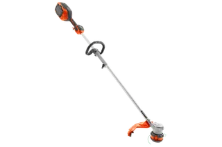 Side view of a Husqvarna battery-powered grass trimmer.