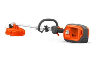 Vy från sidan av en batteridriven Husqvarna-trimmer.