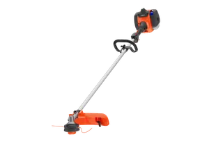 Front view of a Husqvarna string trimmer showcasing its design and components.