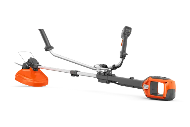 Вигляд збоку - кущоріза Husqvarna з ергономічною ручкою та різальною головкою.
