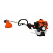 Side view of a Husqvarna string trimmer with ergonomic handle and engine.