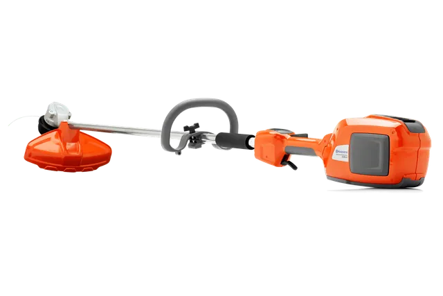 Side view of a Husqvarna battery-powered grass trimmer.