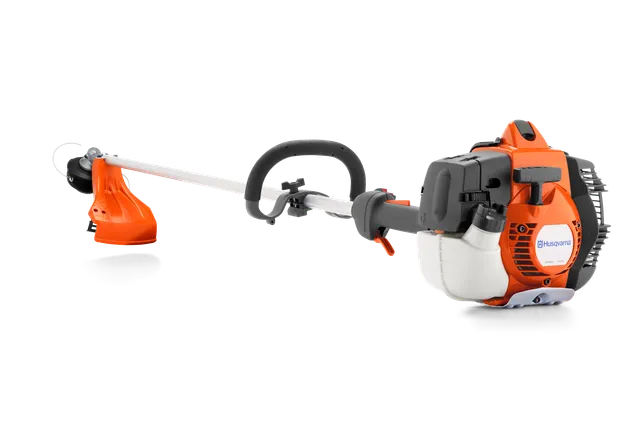 Side view of a Husqvarna string trimmer with ergonomic handle.