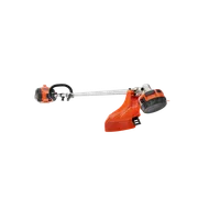 Side view of a Husqvarna string trimmer with protective guard.