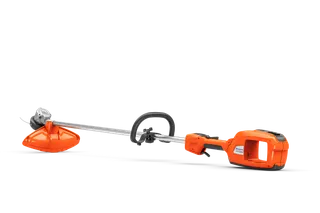 Side view of a Husqvarna battery-powered grass trimmer.