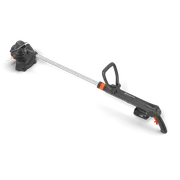 A battery-powered trimmer with ergonomic handle, labeled as draft.