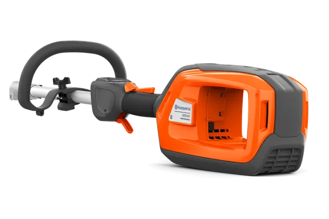 Side view of a Husqvarna product showcasing the handle and battery compartment.