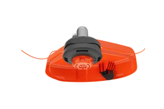Top view of a Husqvarna lawn trimmer head, showcasing its design and components.
