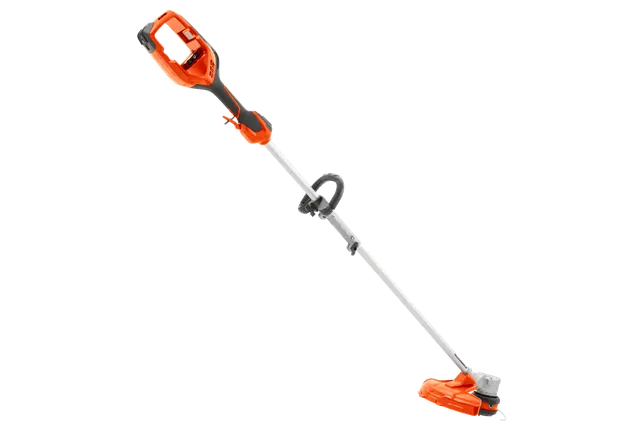 Side view of a cordless string trimmer with ergonomic handle.