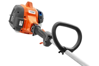 Side view of a Husqvarna trimmer showing the handle and engine.