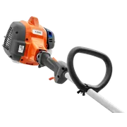 Side view of a Husqvarna trimmer showing the handle and engine.