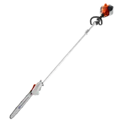 Side view of a Husqvarna pole saw with a long reach for cutting branches.