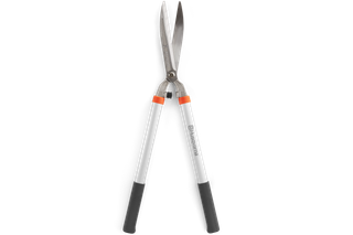 Front view of Husqvarna hedge shears with ergonomic handles.