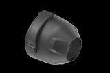 A side studio view of a cylindrical nozzle attachment accessory for a backpack blower. It is seen with open end and latch detail.