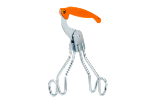 Vorderansicht einer Holzzange aus Metall mit ergonomischem Griff.
