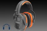 Seitenansicht des Husqvarna Bluetooth-Gehörschutz-Kopfhörers mit Bedientasten.