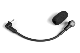 Side view of a microphone accessory with a foam cover.