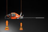 Side view of a hedge trimmer with weight distribution indicators showing 70% and 30%.