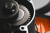 Close-up view of mechanical gears inside a machine.