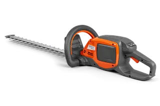 Side view of a hedge trimmer, showcasing its ergonomic handle and blade.