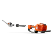 Side view of a Husqvarna battery-powered hedge trimmer with extended reach.