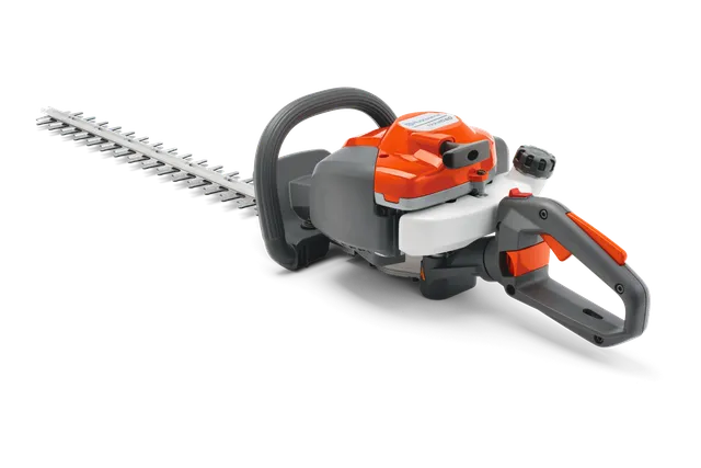 Side view of a hedge trimmer with ergonomic handle and dual-action blades.