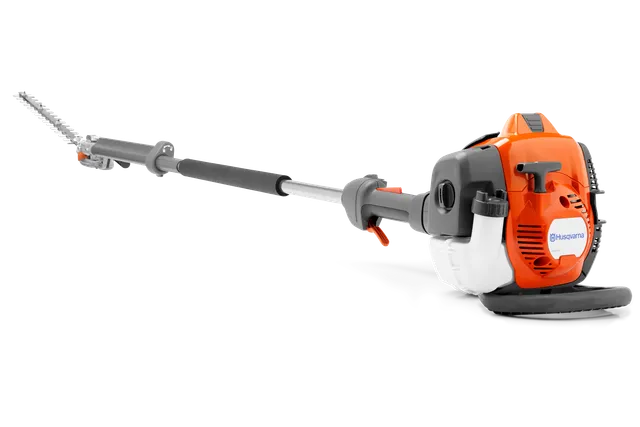 Seitenansicht einer Husqvarna Heckenschere mit größerer Reichweite.
