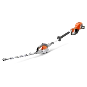 Side view of a Husqvarna hedge trimmer with an extended handle and cutting blade.