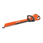 Side view of a Husqvarna hedge trimmer with a long cutting blade.