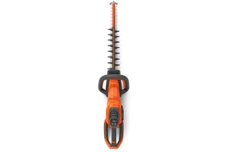 Top view of a hedge trimmer with dual-action blades.