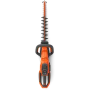 Top view of a hedge trimmer with dual-action blades.