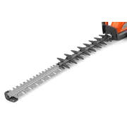 Side view of a hedge trimmer blade with sharp teeth.