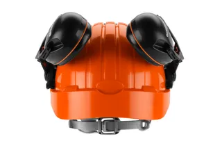 Top view of a safety helmet with ear protection.