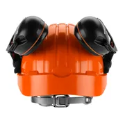 Top view of a safety helmet with ear protection.