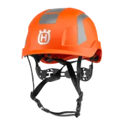 Front view of a Husqvarna safety helmet with adjustable straps.