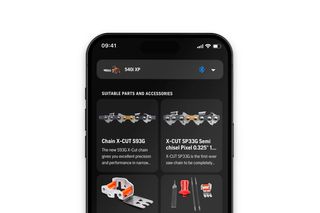 Mobile screen displaying Husqvarna chainsaw model 540i XP and suitable parts and accessories.