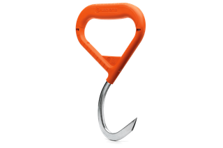 Vista frontale di un gancio di sollevamento Husqvarna con impugnatura ergonomica.