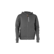 Vista frontal de um hoodie da marca Husqvarna com fecho de correr.