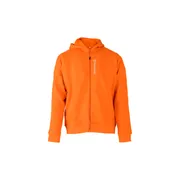 Vista frontal de um hoodie Husqvarna com fecho e capô.