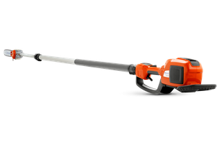 Side view of a battery-powered pole saw designed for extended reach.