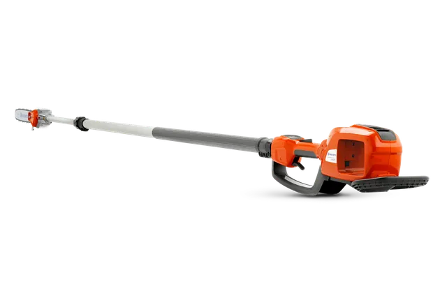 Side view of a Husqvarna pole saw with extended reach.